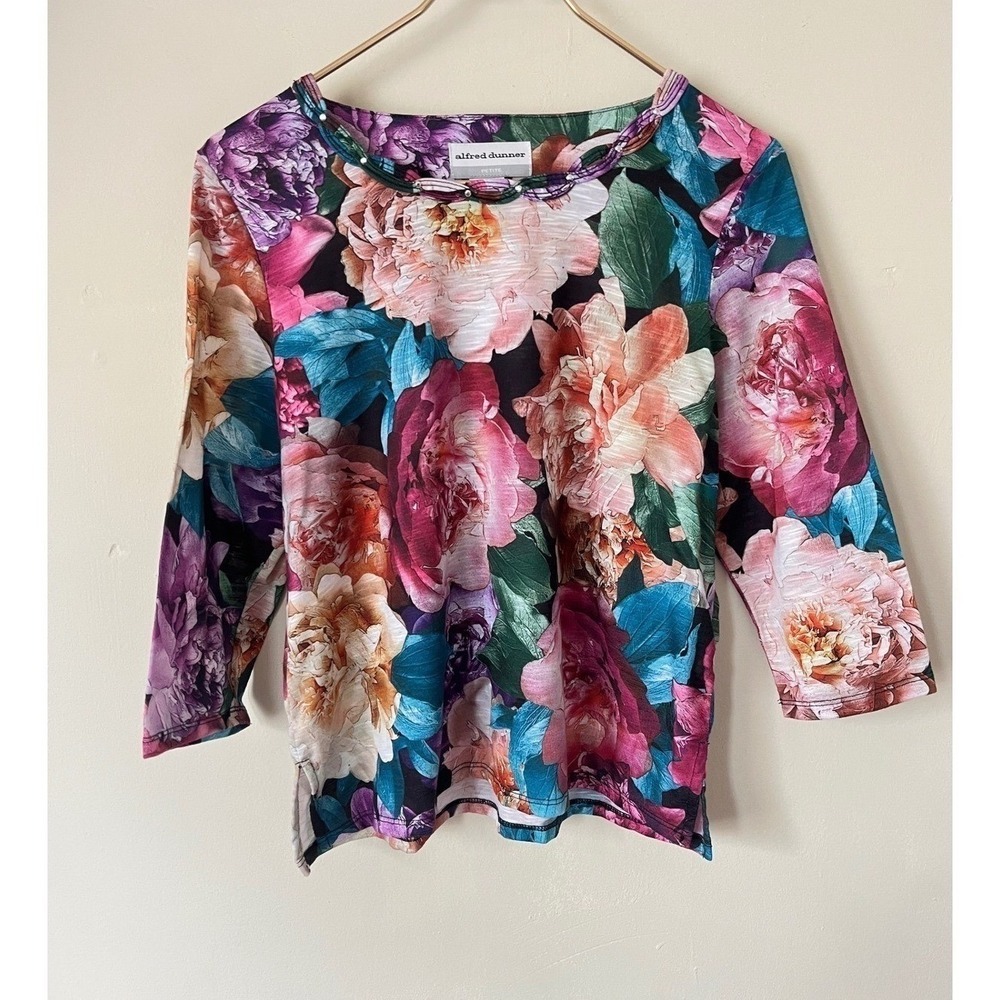 Alfred Dunner Petite S Floral Vintage Retro Colorful Boho Cottagecore summer top